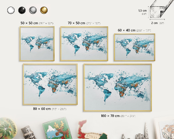 Magneticka tabula na stenu zlatá rama Vodná mapa