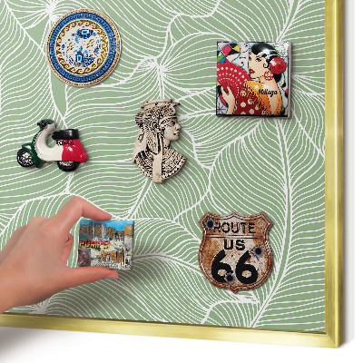 Tabuľa na magnetky z ciest v zlatej rame Tropické listy