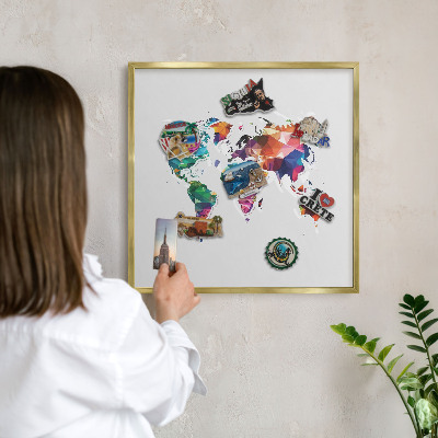 Magneticka tabula na stenu zlatá rama Mapa sveta