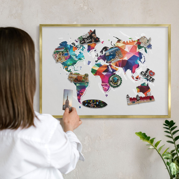 Magneticka tabula na stenu zlatá rama Mapa sveta