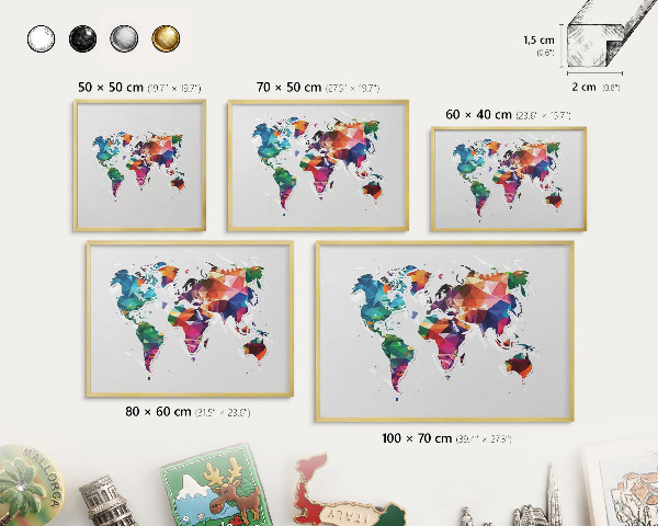 Magneticka tabula na stenu zlatá rama Mapa sveta