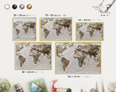 Tabuľa na magnetky z ciest v zlatej rame Reliéfna mapa
