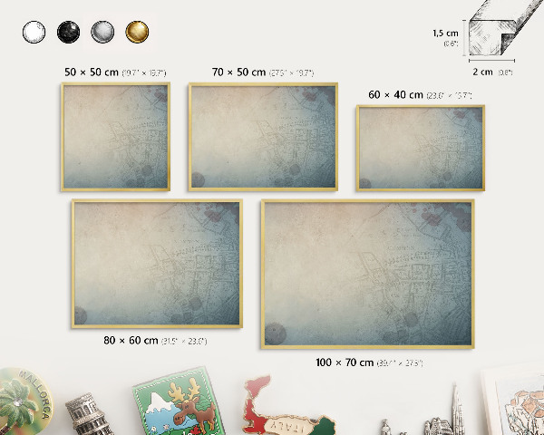 Magneticka tabula na stenu zlatá rama Stará mapa