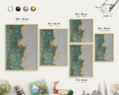 Tabuľa na magnetky z ciest v zlatej rame Tyrkysová abstrakcia