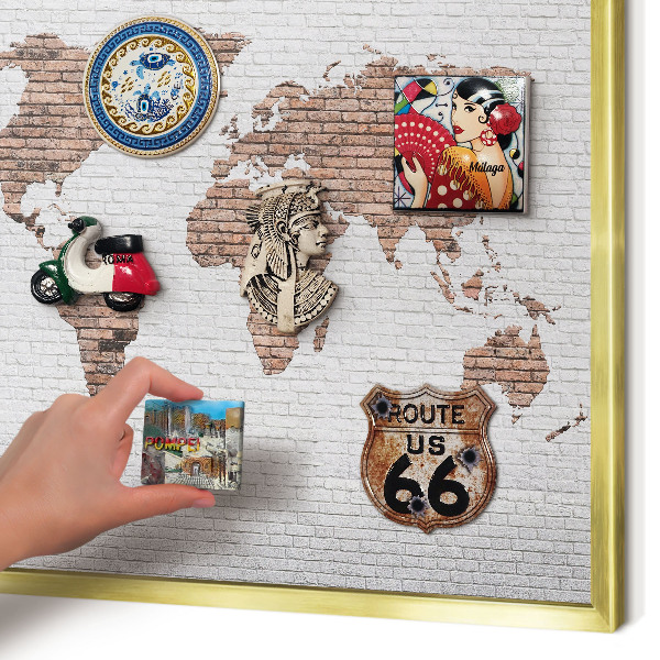 Magneticka tabula na stenu zlatá rama Tehlová mapa