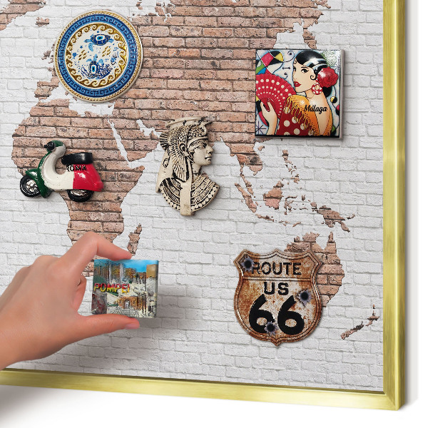 Magneticka tabula na stenu zlatá rama Tehlová mapa