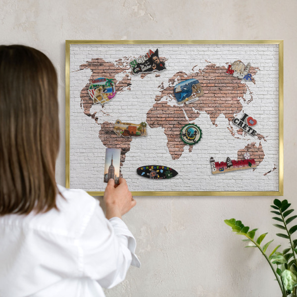 Magneticka tabula na stenu zlatá rama Tehlová mapa