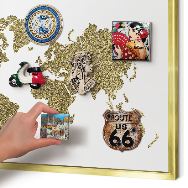 Magneticka tabula na stenu zlatá rama Mapa sveta