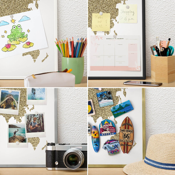 Magneticka tabula na stenu zlatá rama Mapa sveta