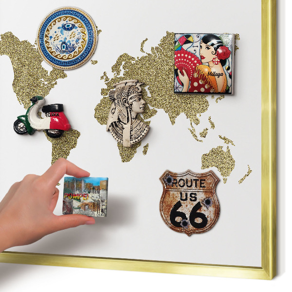 Magneticka tabula na stenu zlatá rama Mapa sveta