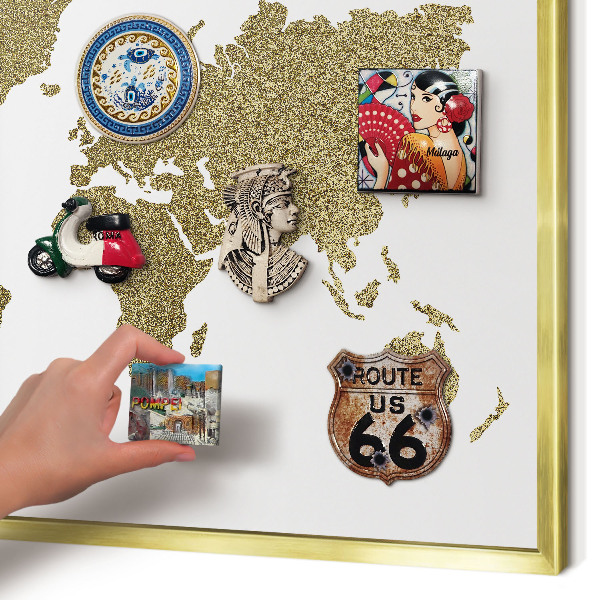 Magneticka tabula na stenu zlatá rama Mapa sveta
