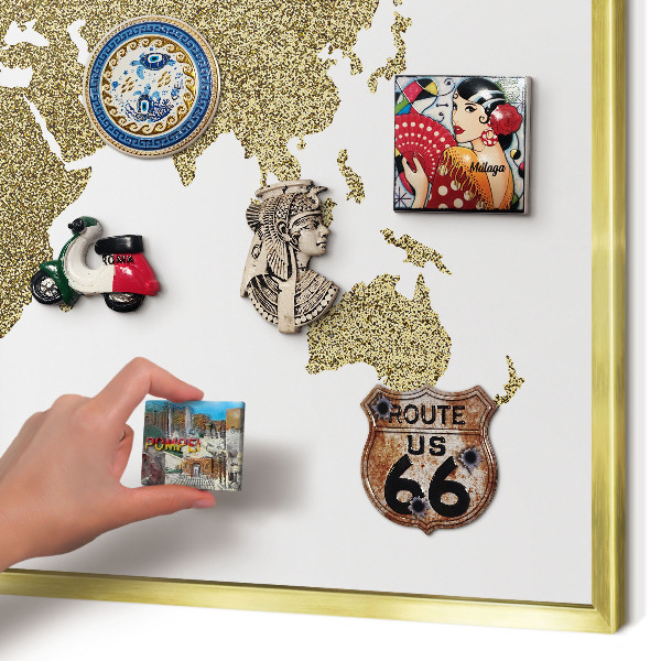 Magneticka tabula na stenu zlatá rama Mapa sveta