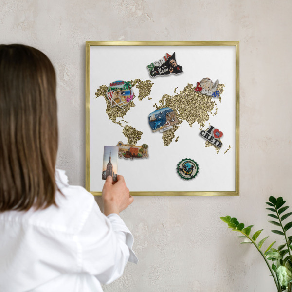 Magneticka tabula na stenu zlatá rama Mapa sveta