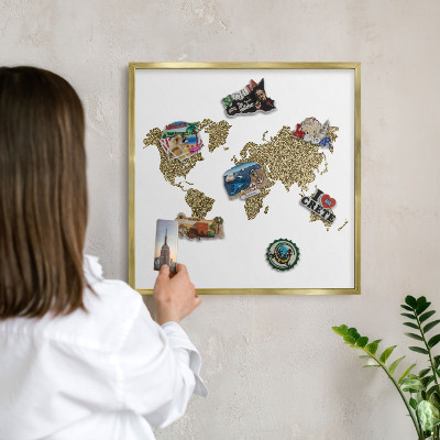 Magneticka tabula na stenu zlatá rama Mapa sveta