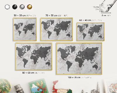Tabuľa na magnetky z ciest v zlatej rame Mapa sveta