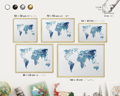 Tabuľa na magnetky z ciest v zlatej rame Akvarelová mapa