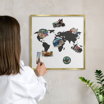 Tabuľa na magnetky z ciest v zlatej rame Mapa sveta