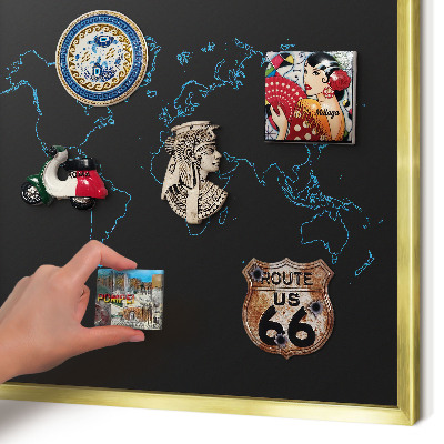Magneticka tabula na stenu zlatá rama Mapa sveta