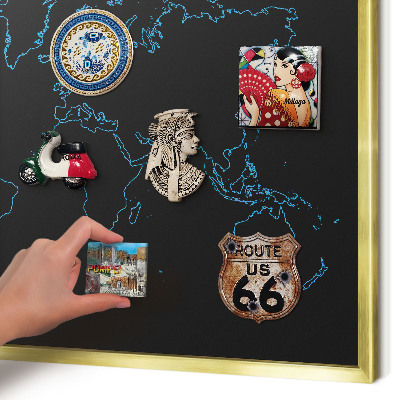 Magneticka tabula na stenu zlatá rama Mapa sveta