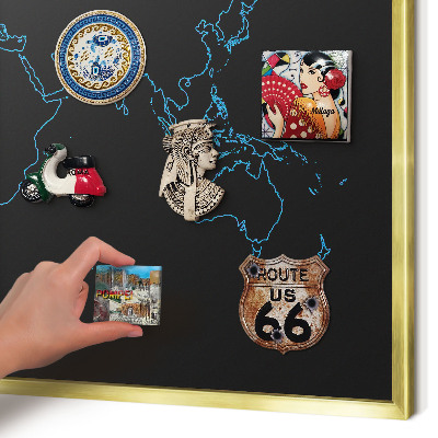 Magneticka tabula na stenu zlatá rama Mapa sveta