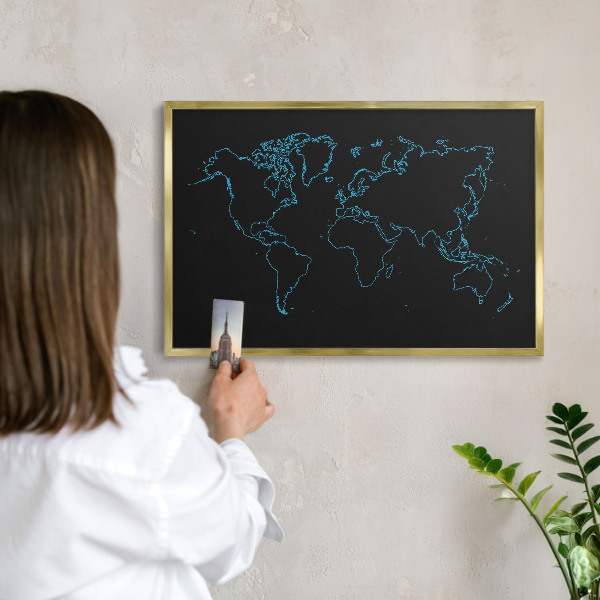Magneticka tabula na stenu zlatá rama Mapa sveta