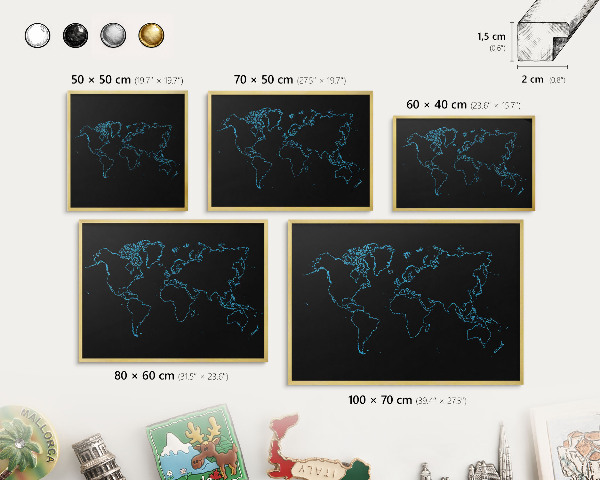Magneticka tabula na stenu zlatá rama Mapa sveta