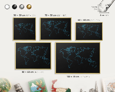 Magneticka tabula na stenu zlatá rama Mapa sveta