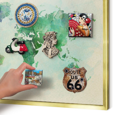 Magneticka tabula na stenu zlatá rama Mapa sveta