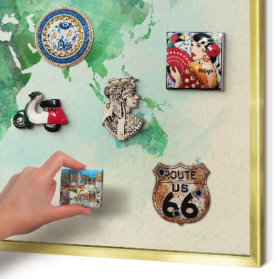 Magneticka tabula na stenu zlatá rama Mapa sveta