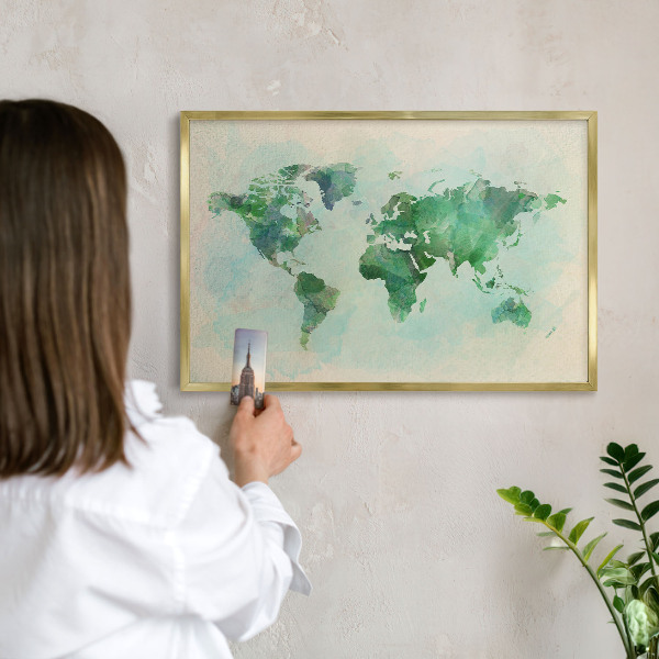 Magneticka tabula na stenu zlatá rama Mapa sveta