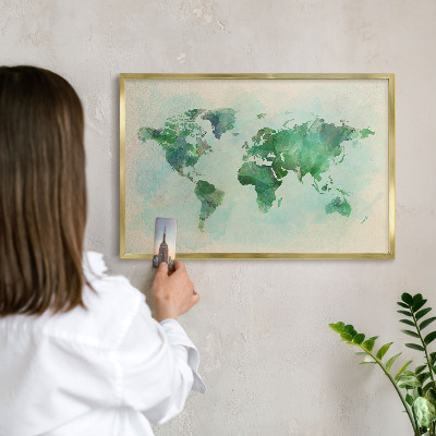 Magneticka tabula na stenu zlatá rama Mapa sveta