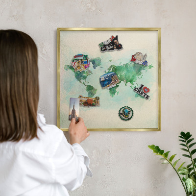 Magneticka tabula na stenu zlatá rama Mapa sveta