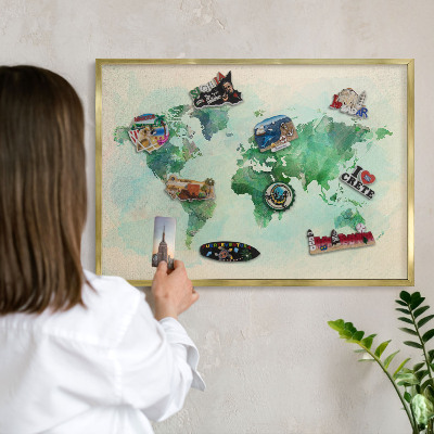 Magneticka tabula na stenu zlatá rama Mapa sveta