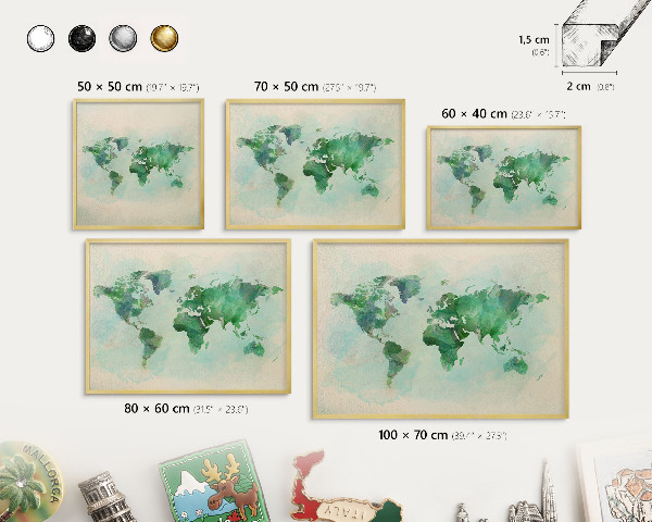 Magneticka tabula na stenu zlatá rama Mapa sveta