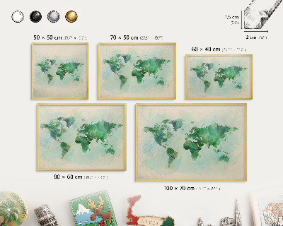 Magneticka tabula na stenu zlatá rama Mapa sveta