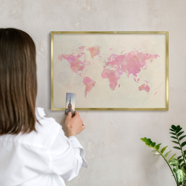 Tabuľa na magnetky z ciest v zlatej rame Mapa sveta