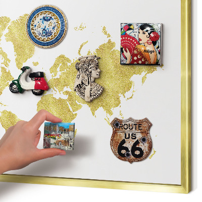 Magneticka tabula na stenu zlatá rama Mapa sveta