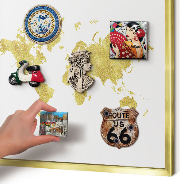 Magneticka tabula na stenu zlatá rama Mapa sveta