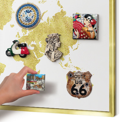 Magneticka tabula na stenu zlatá rama Mapa sveta