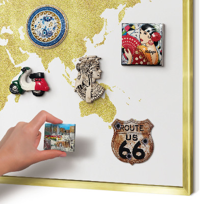 Magneticka tabula na stenu zlatá rama Mapa sveta