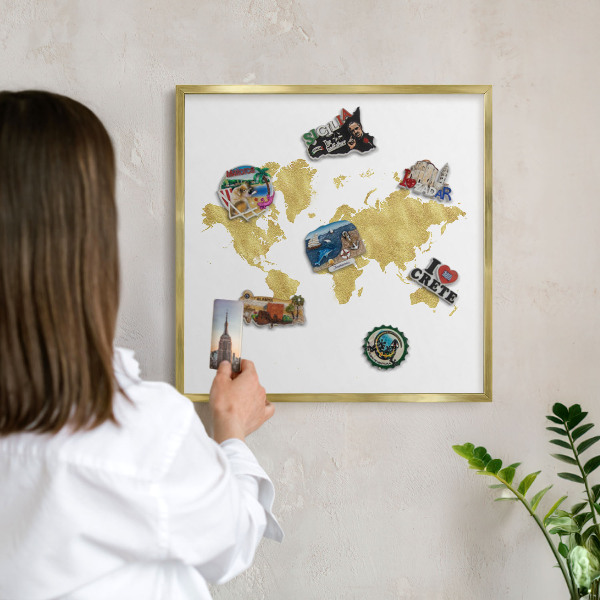 Magneticka tabula na stenu zlatá rama Mapa sveta