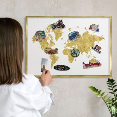 Magneticka tabula na stenu zlatá rama Mapa sveta