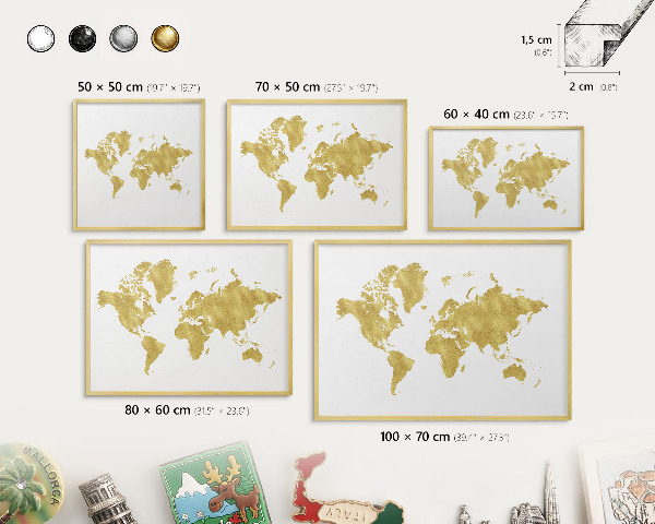 Magneticka tabula na stenu zlatá rama Mapa sveta