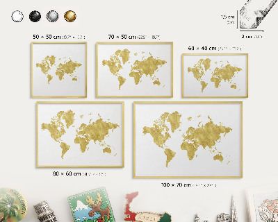 Magneticka tabula na stenu zlatá rama Mapa sveta