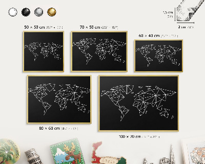 Tabuľa na magnetky z ciest v zlatej rame Mapa sveta
