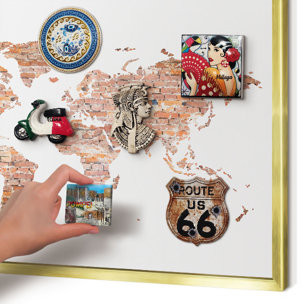 Magneticka tabula na stenu zlatá rama Tehlová mapa