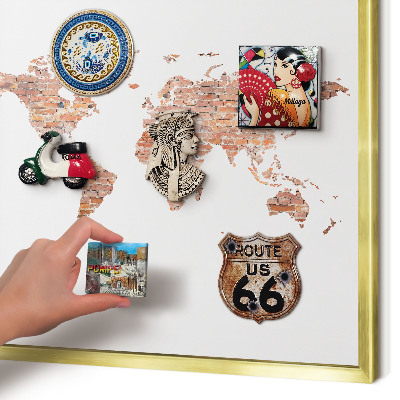 Magneticka tabula na stenu zlatá rama Tehlová mapa