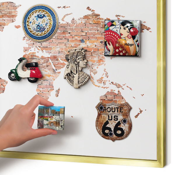 Magneticka tabula na stenu zlatá rama Tehlová mapa