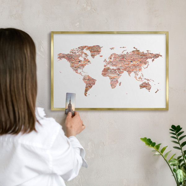 Magneticka tabula na stenu zlatá rama Tehlová mapa