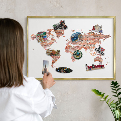 Magneticka tabula na stenu zlatá rama Tehlová mapa
